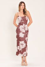 Rosewood Bloom Power Mesh Midi Dress