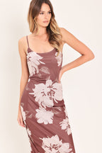 Rosewood Bloom Power Mesh Midi Dress