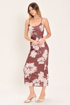 Rosewood Bloom Power Mesh Midi Dress
