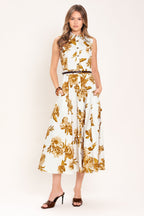 Golden Petals Midi Dress