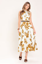 Golden Petals Midi Dress