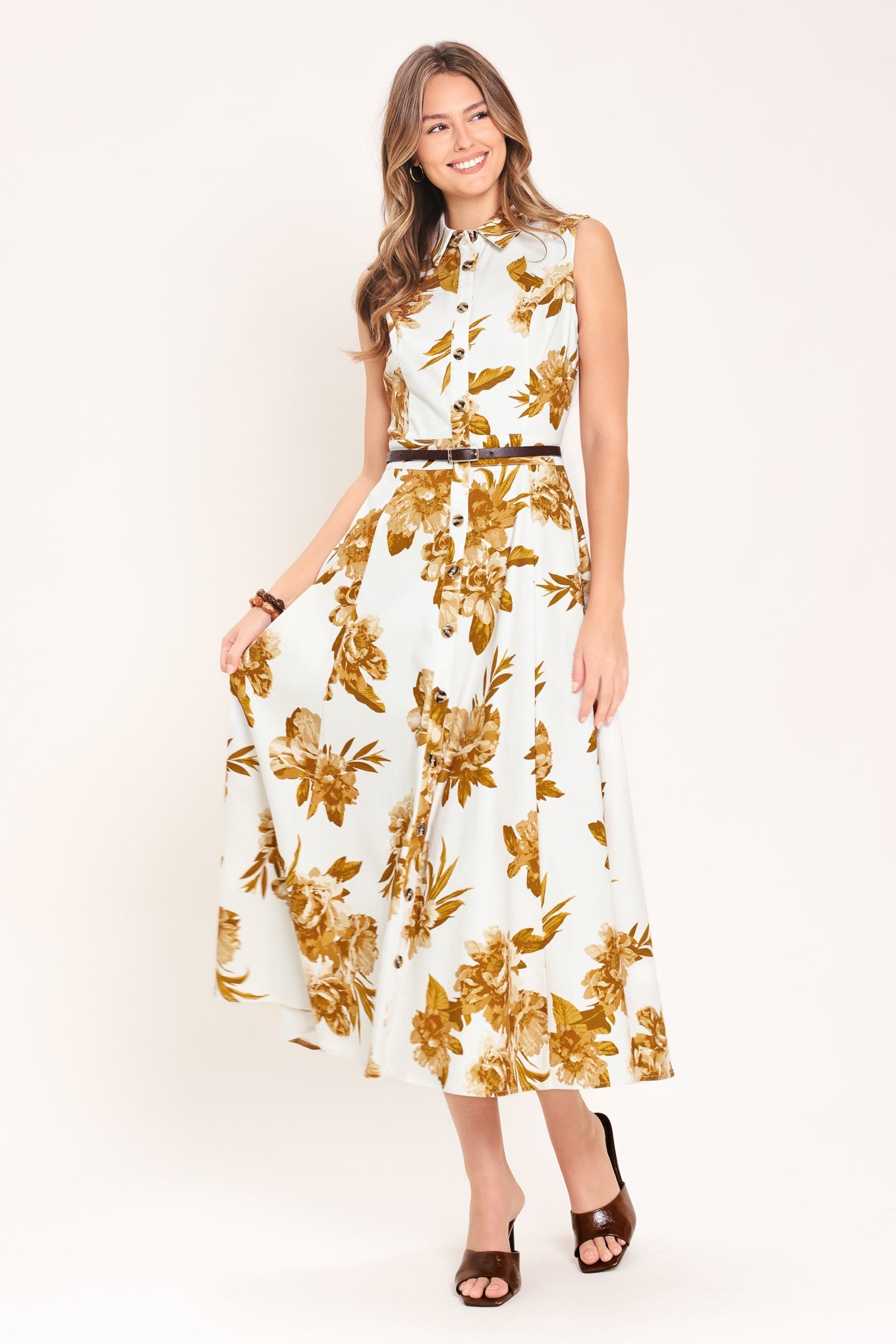 Golden Petals Midi Dress