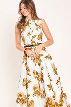 Golden Petals Midi Dress