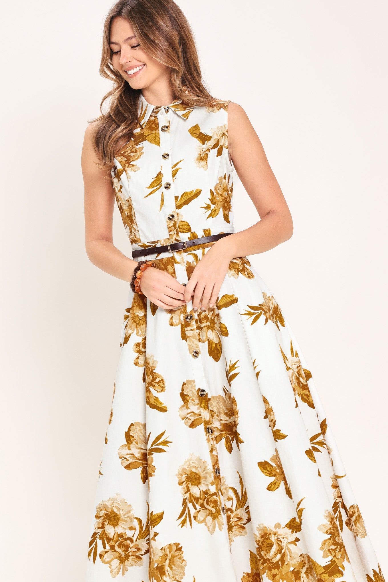 Golden Petals Midi Dress
