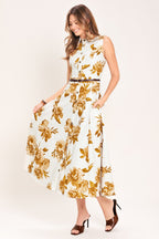Golden Petals Midi Dress