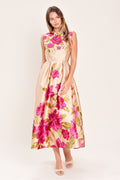 Soft Satin Floral Woven Midi Dress