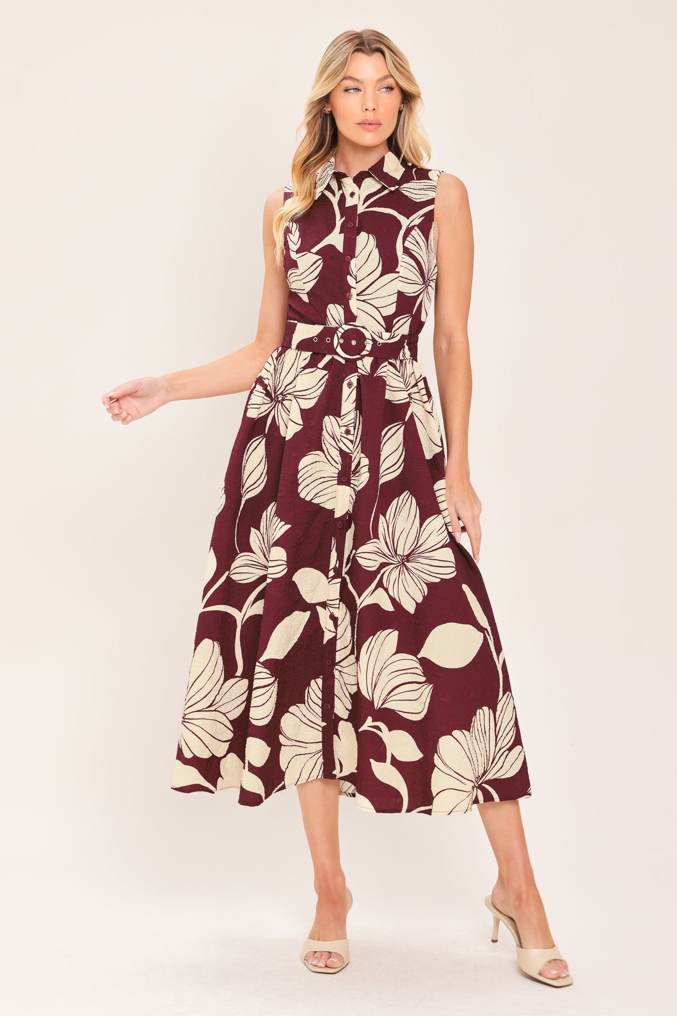 Claret Floral Day Midi Dress