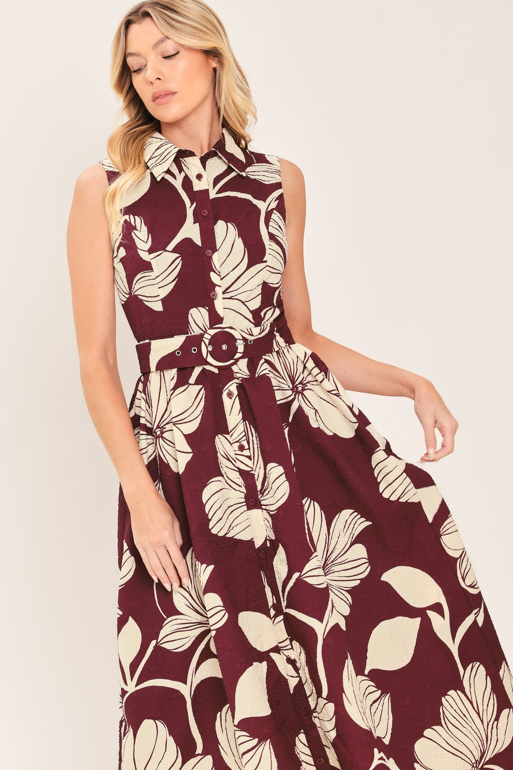 Claret Floral Day Midi Dress
