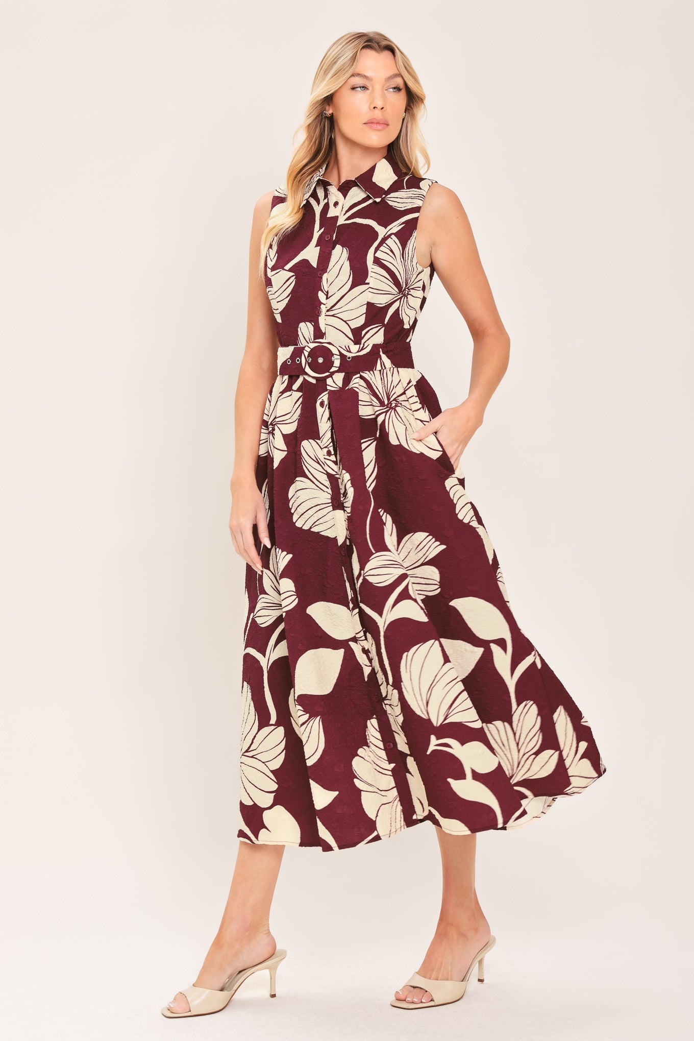Claret Floral Day Midi Dress