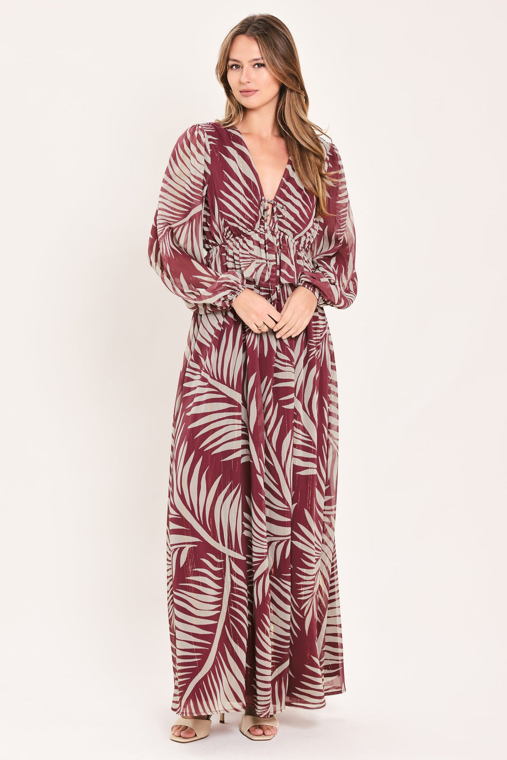 Merlot Leaves in Motion Maxi Dress