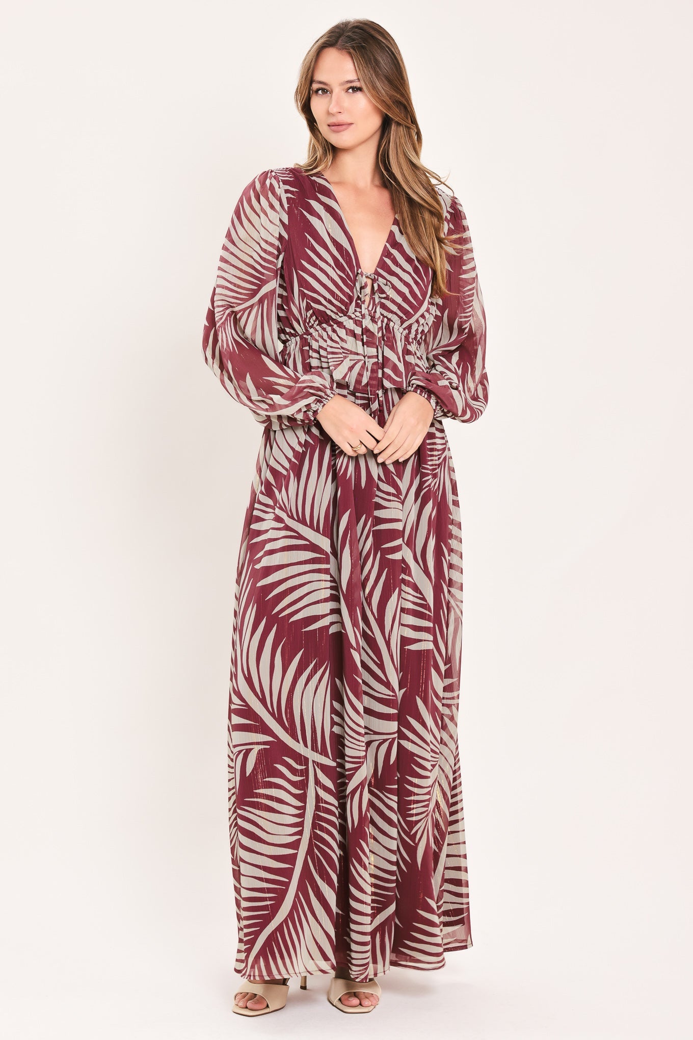 Merlot Leaves in Motion Maxi Dress