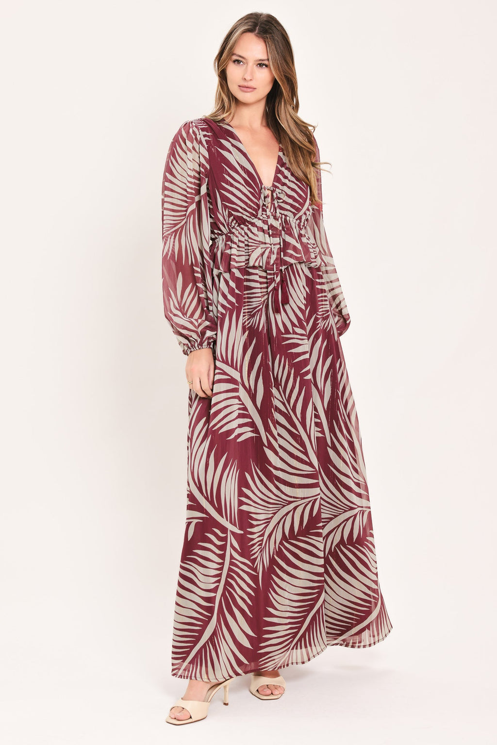 Merlot Leaves in Motion Maxi Dress