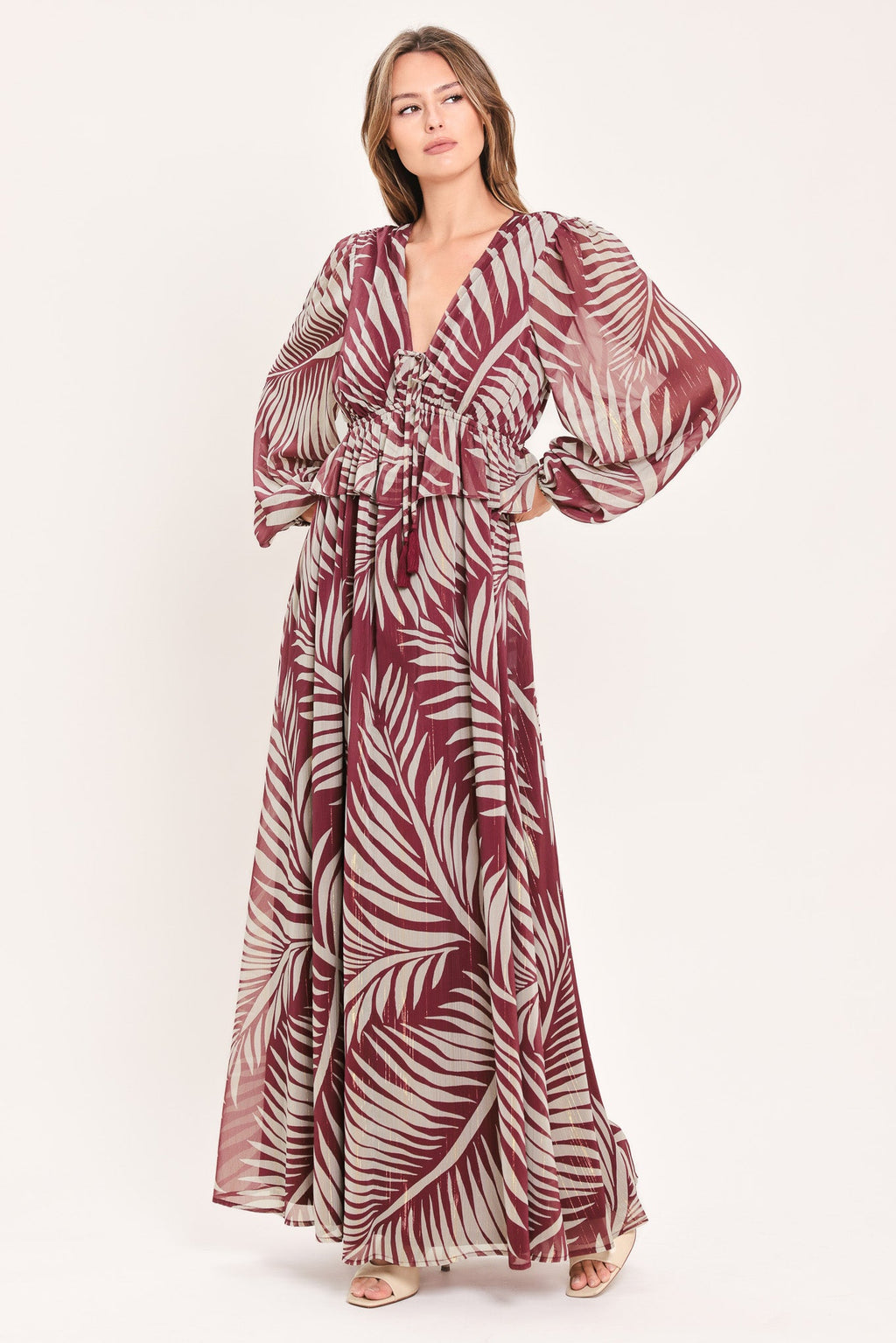 Merlot Leaves in Motion Maxi Dress