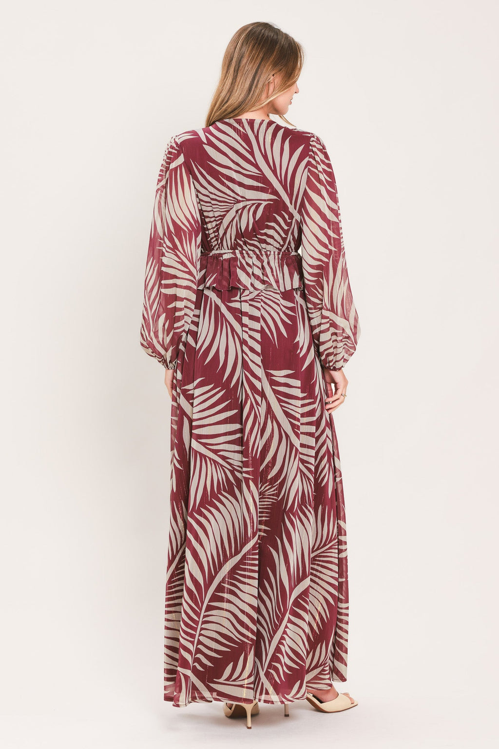 Merlot Leaves in Motion Maxi Dress