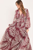 Merlot Leaves in Motion Maxi Dress