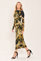 Baroque Rose Power Mesh Midi Dress