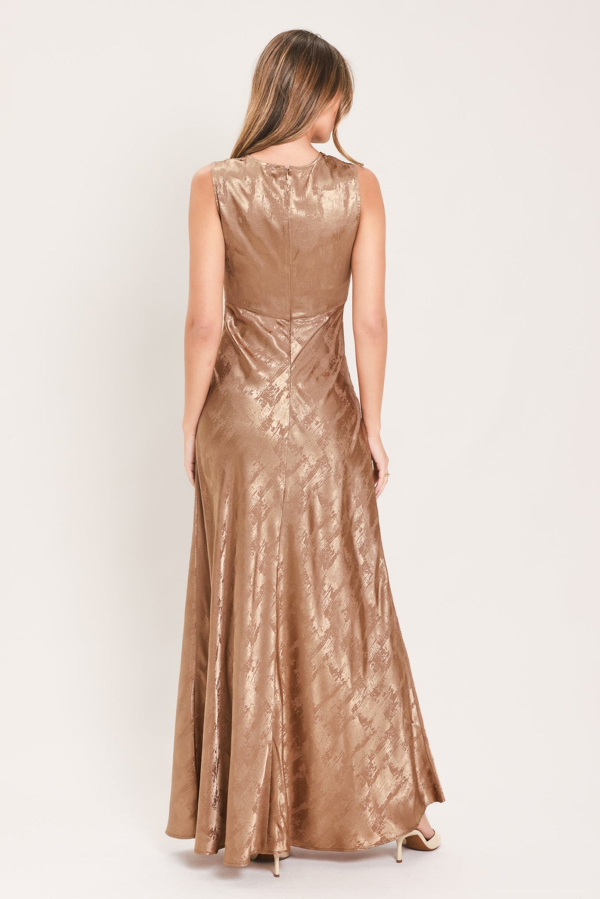 Luminous Champagne Kiss Jacquard Maxi Dress
