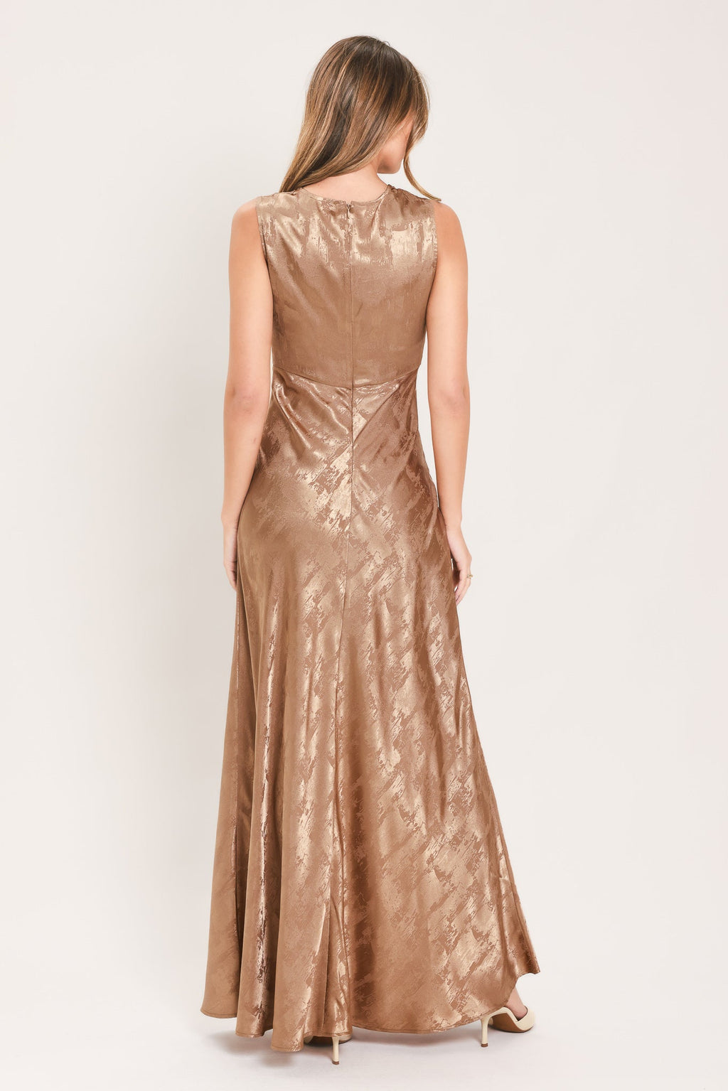 Luminous Champagne Kiss Jacquard Maxi Dress