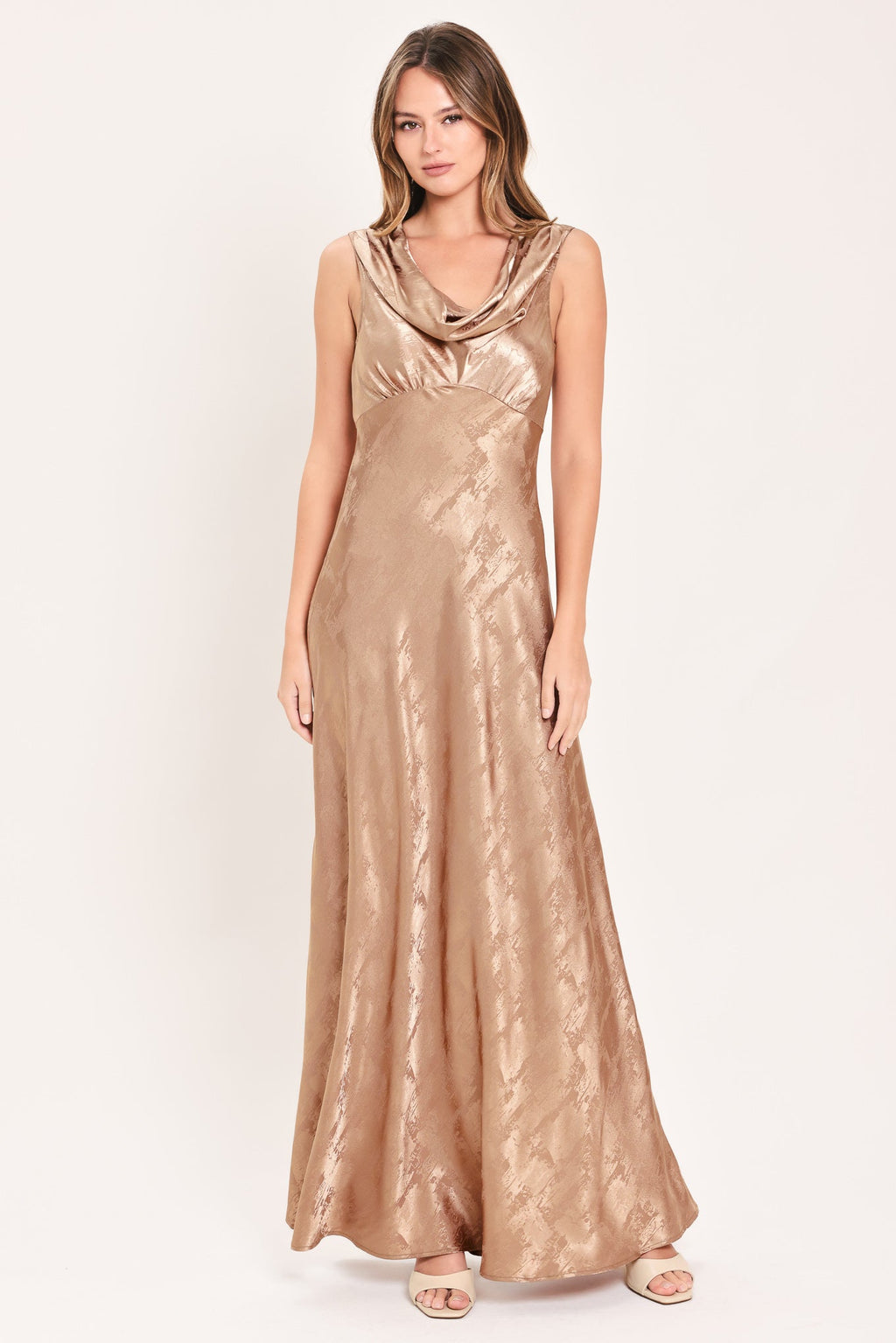 Luminous Champagne Kiss Jacquard Maxi Dress