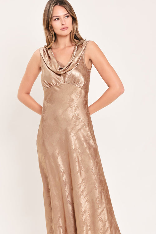 Luminous Champagne Kiss Jacquard Maxi Dress