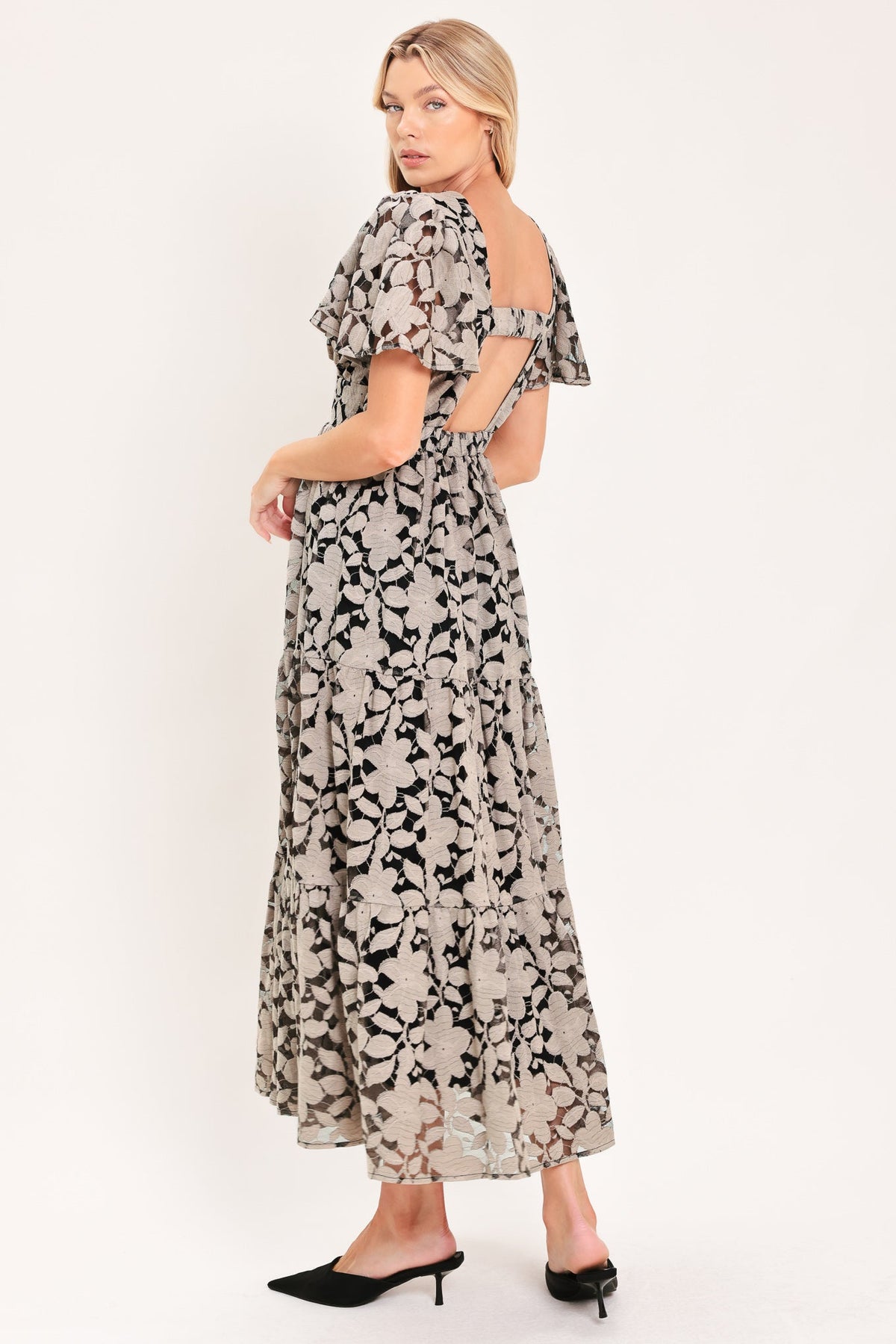 Ashen Floral Majesty Lace Midi Dress