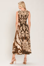 Cocoa Bloom Printed Velvet Circle-Skirt Midi Dress