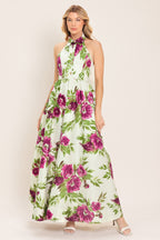 Fuchsia Rose Halter Maxi Dress