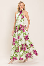 Fuchsia Rose Halter Maxi Dress