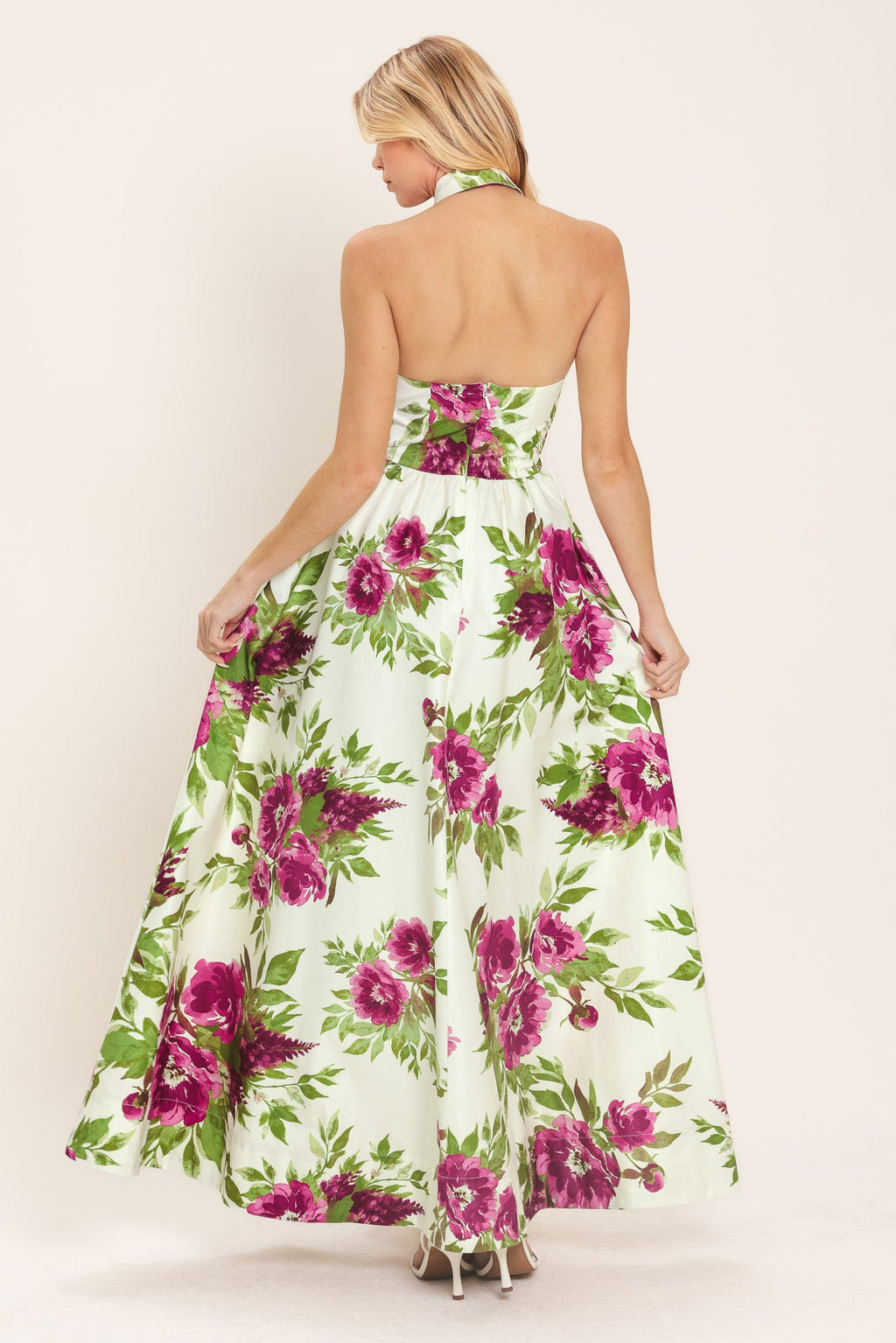 Fuchsia Rose Halter Maxi Dress