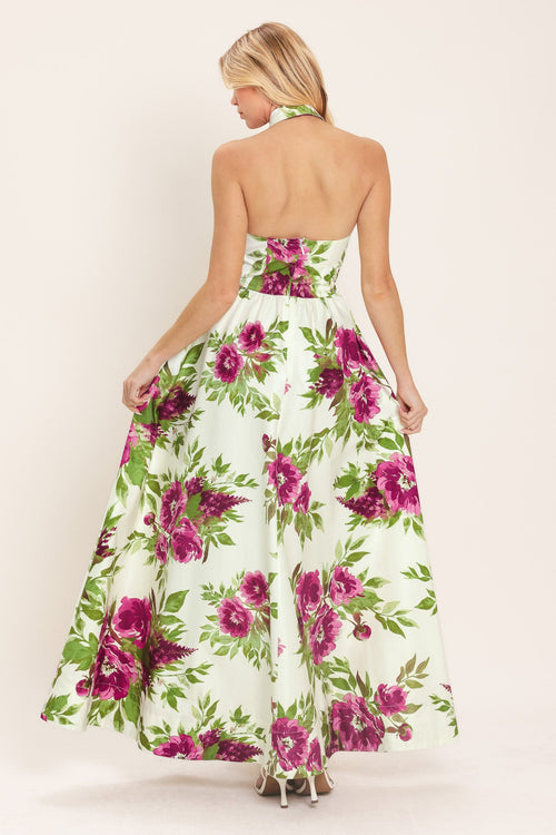 Fuchsia Rose Halter Maxi Dress