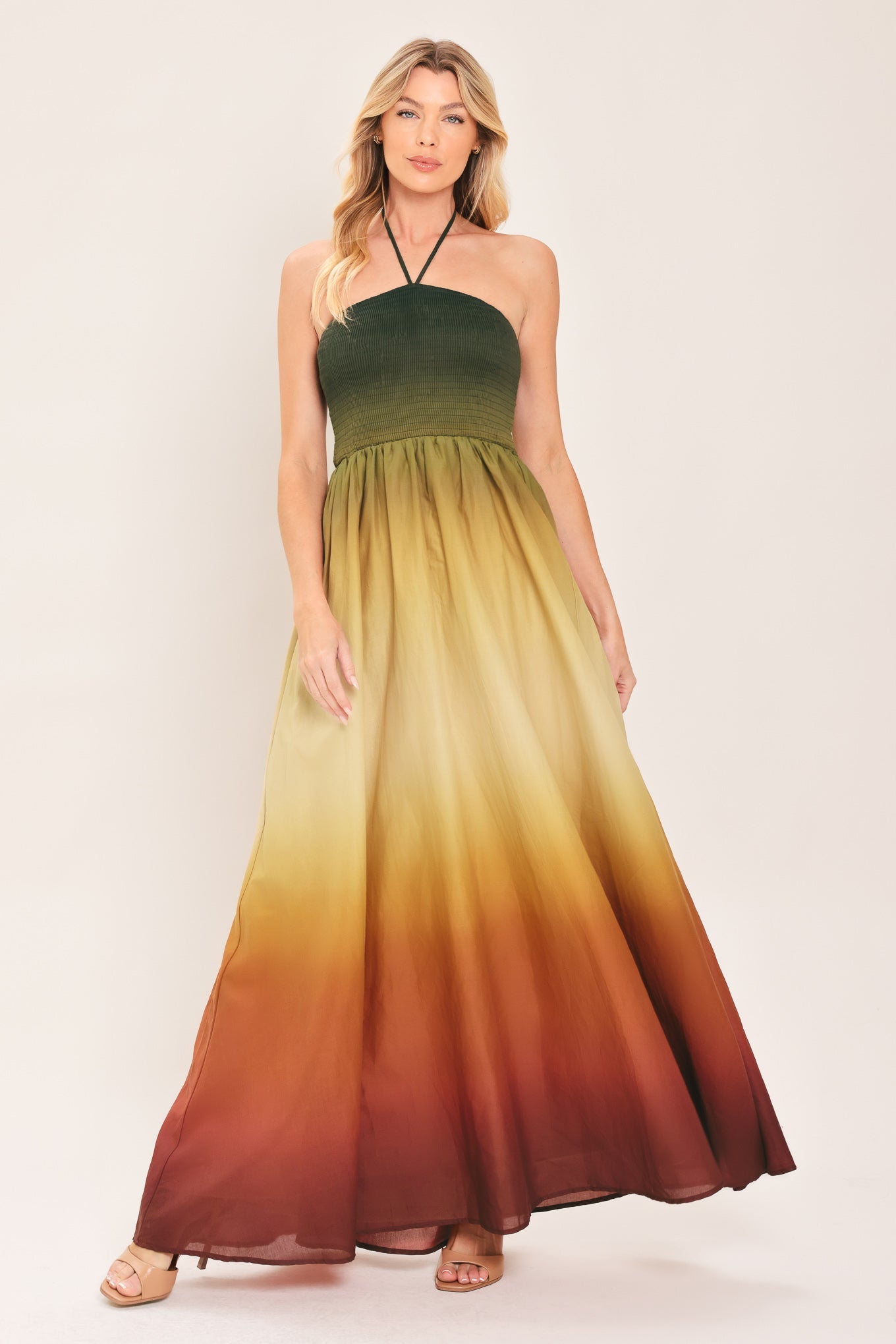SUNSET OMBRE WOVEN MAXI DRESS l FLYING TOMATO OLIVE RUST / S