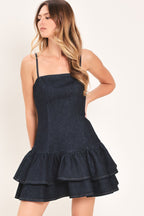 Night Out Flounce Denim Mini Dress