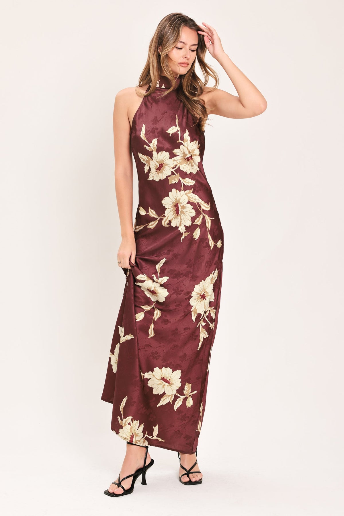 Bordeaux Ivory Bloom Maxi Dress