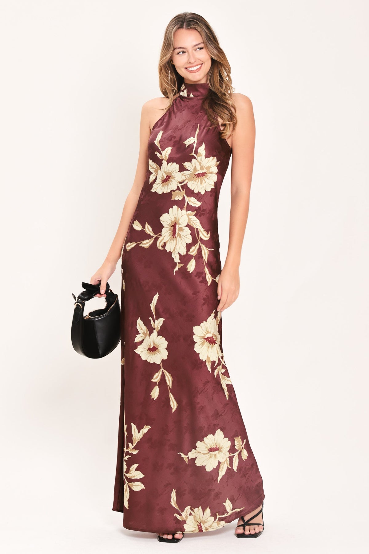 Bordeaux Ivory Bloom Maxi Dress