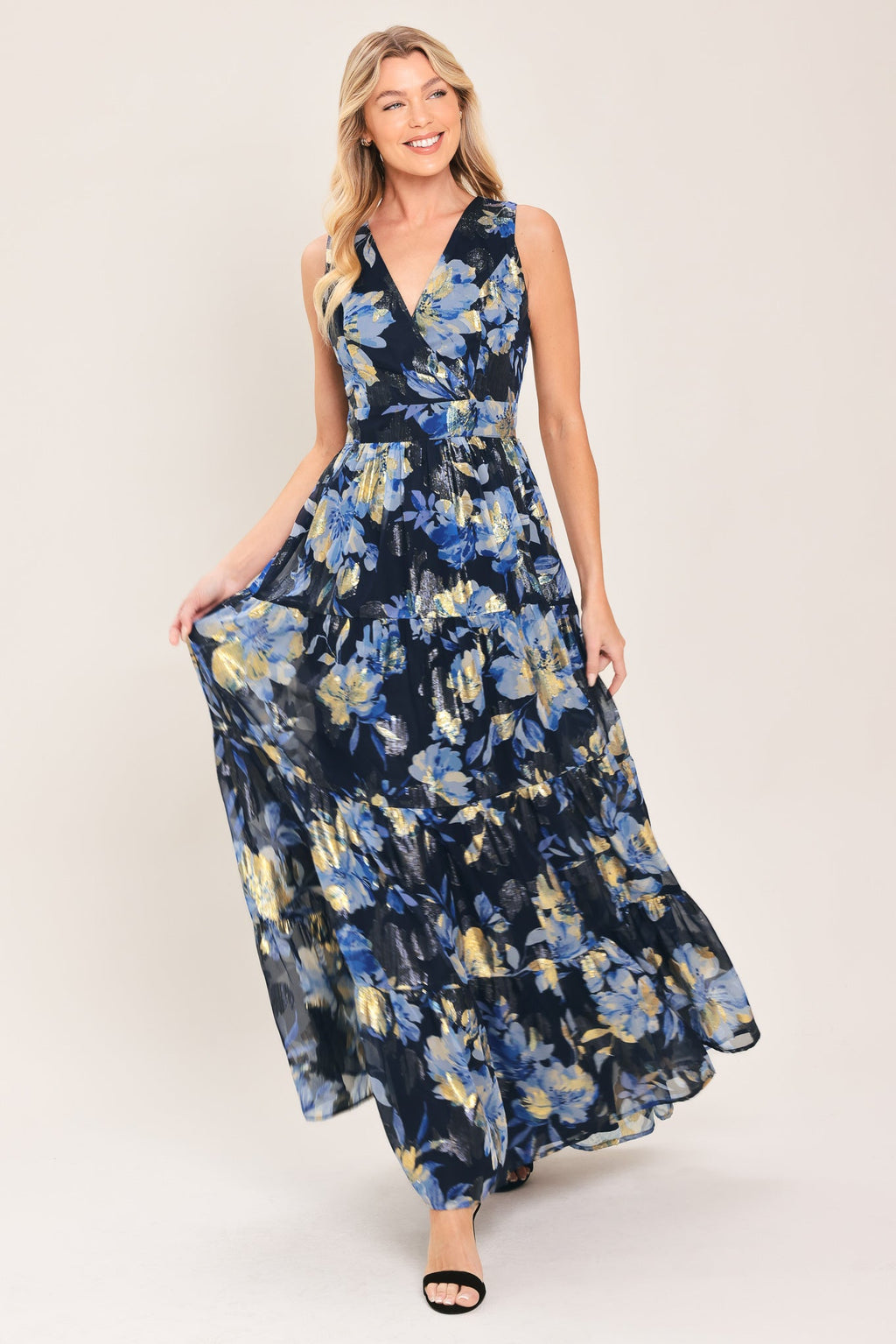 Foil Floral Jacquard Maxi Dress