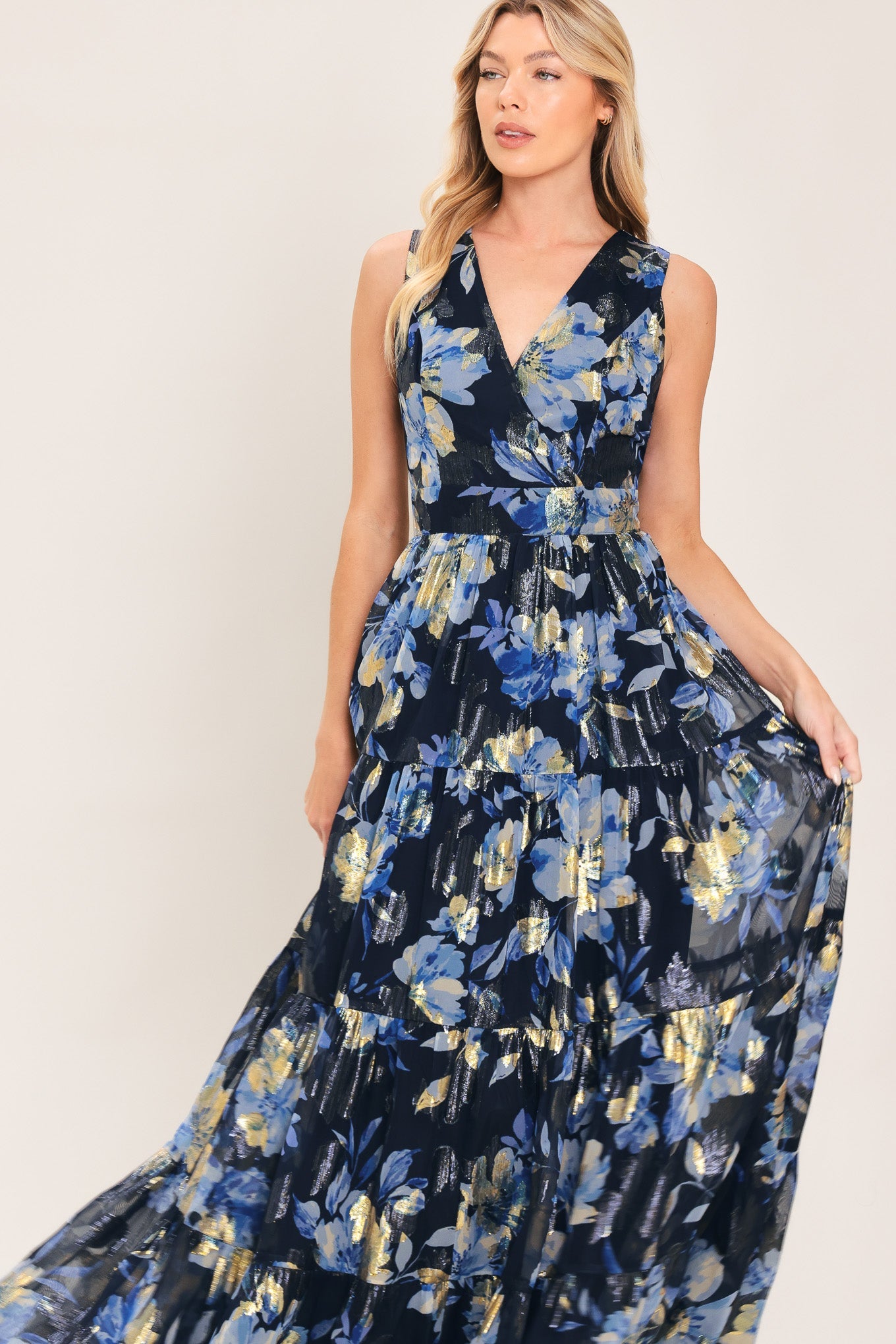 Foil Floral Jacquard Maxi Dress