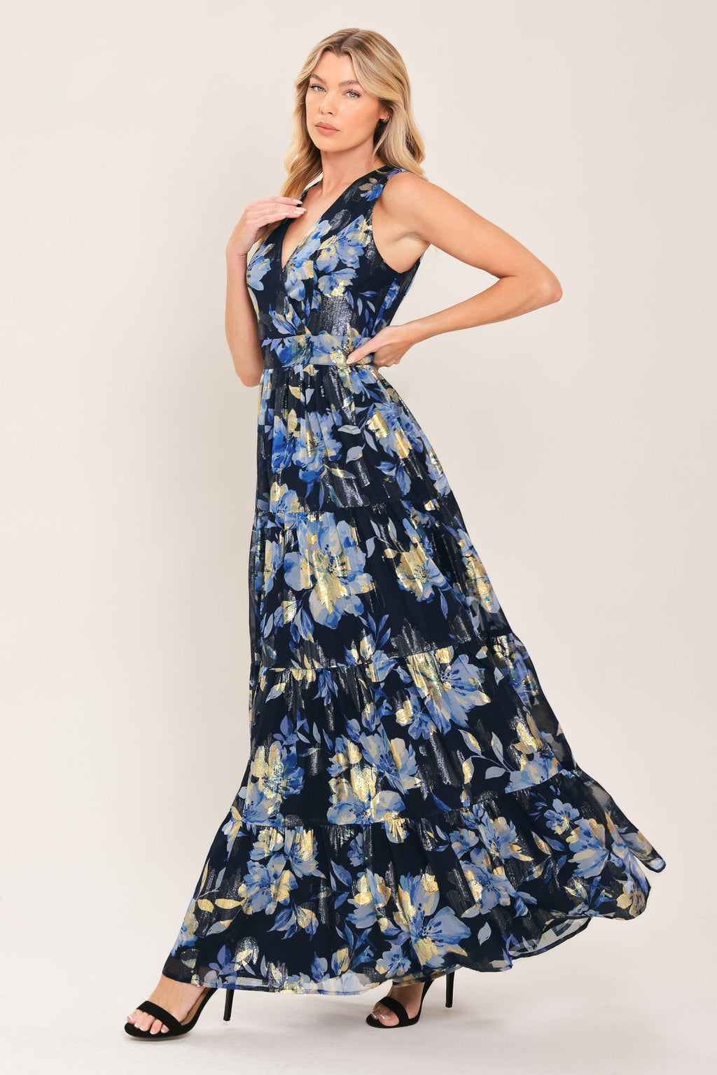 Foil Floral Jacquard Maxi Dress