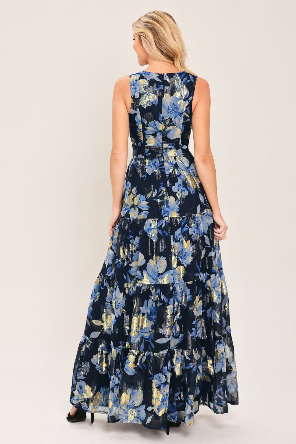 Foil Floral Jacquard Maxi Dress