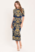Noble Golden Flourish Midi Dress