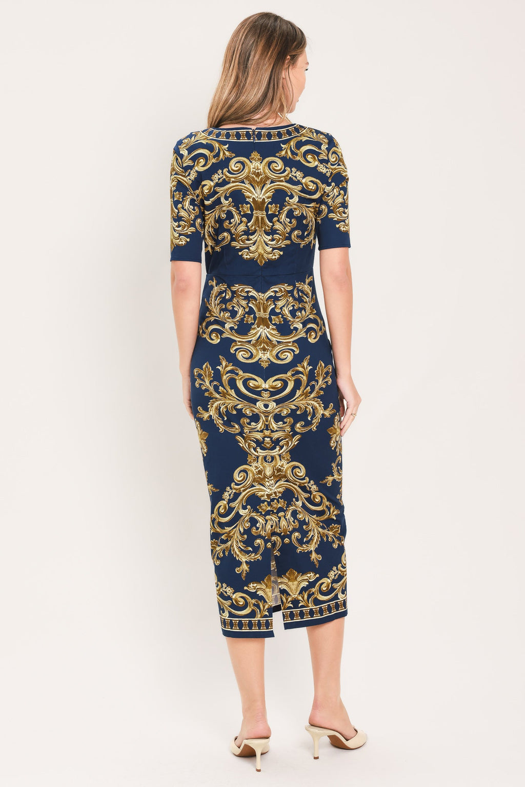 Noble Golden Flourish Midi Dress