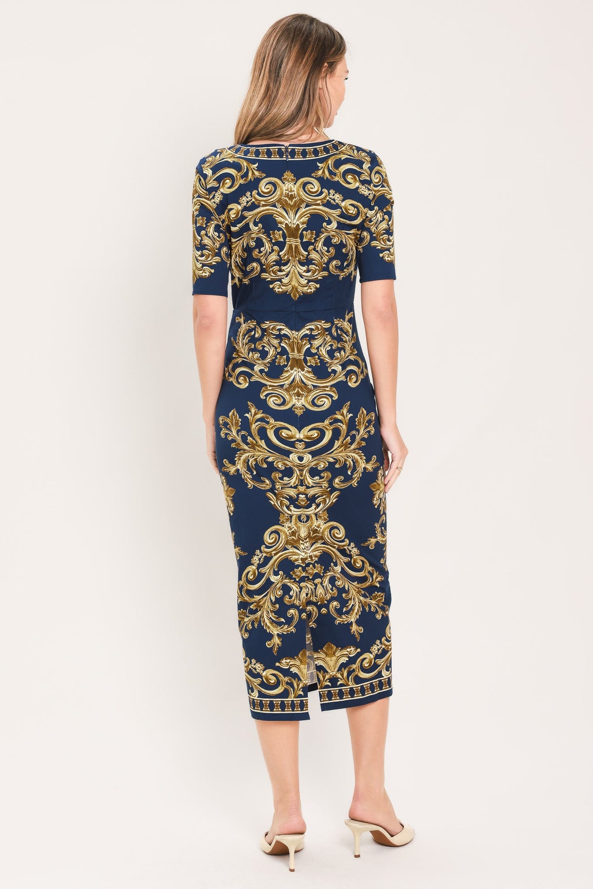 Noble Golden Flourish Midi Dress