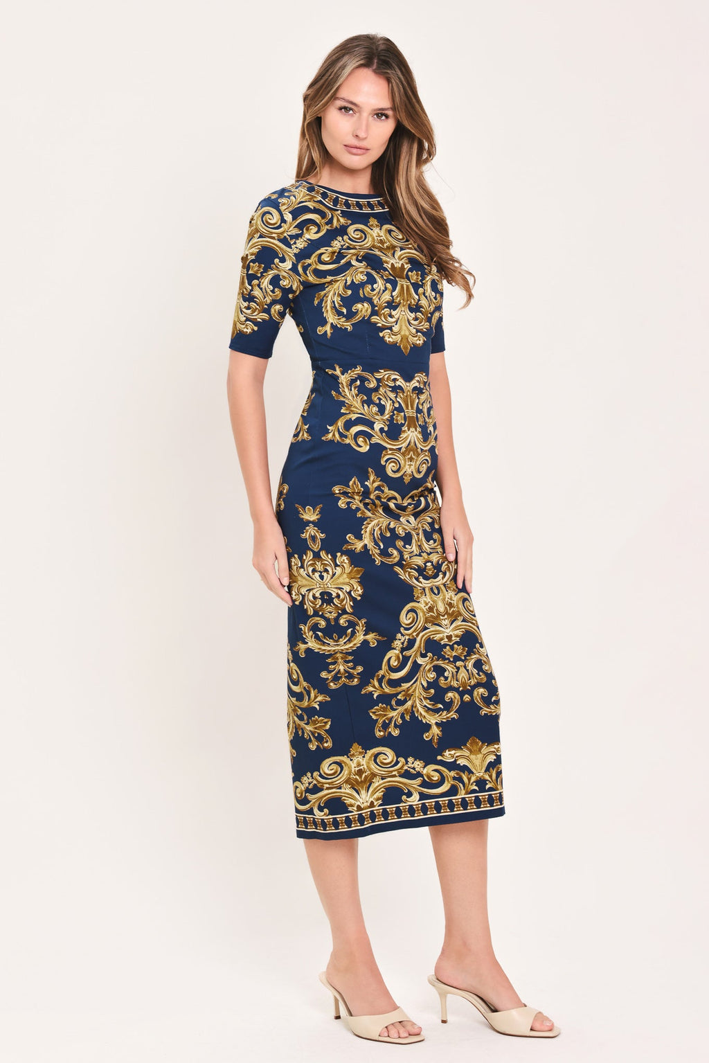 Noble Golden Flourish Midi Dress