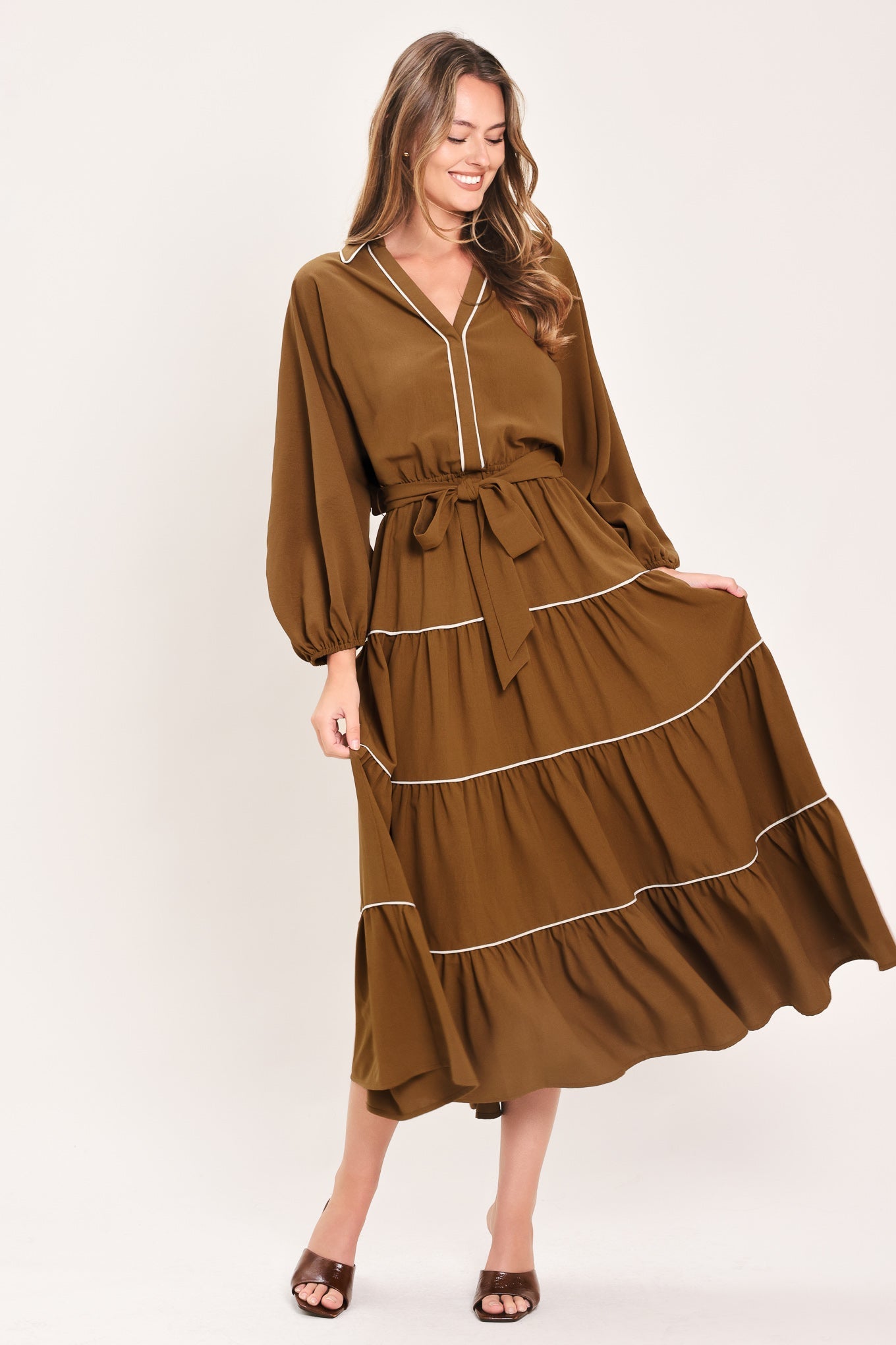 Maple Tiered Moments Midi Dress