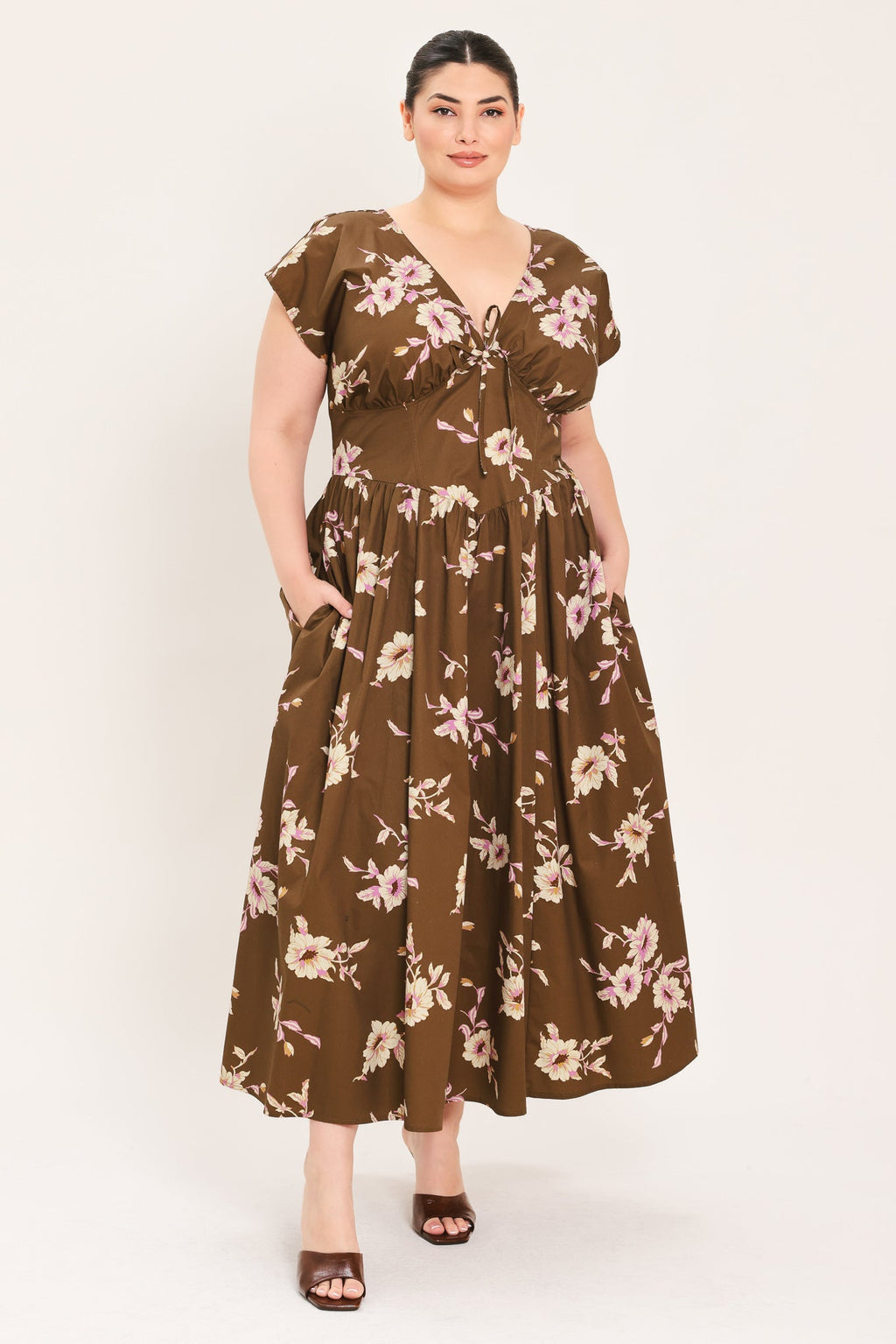 Brown Daisy Midi Dress