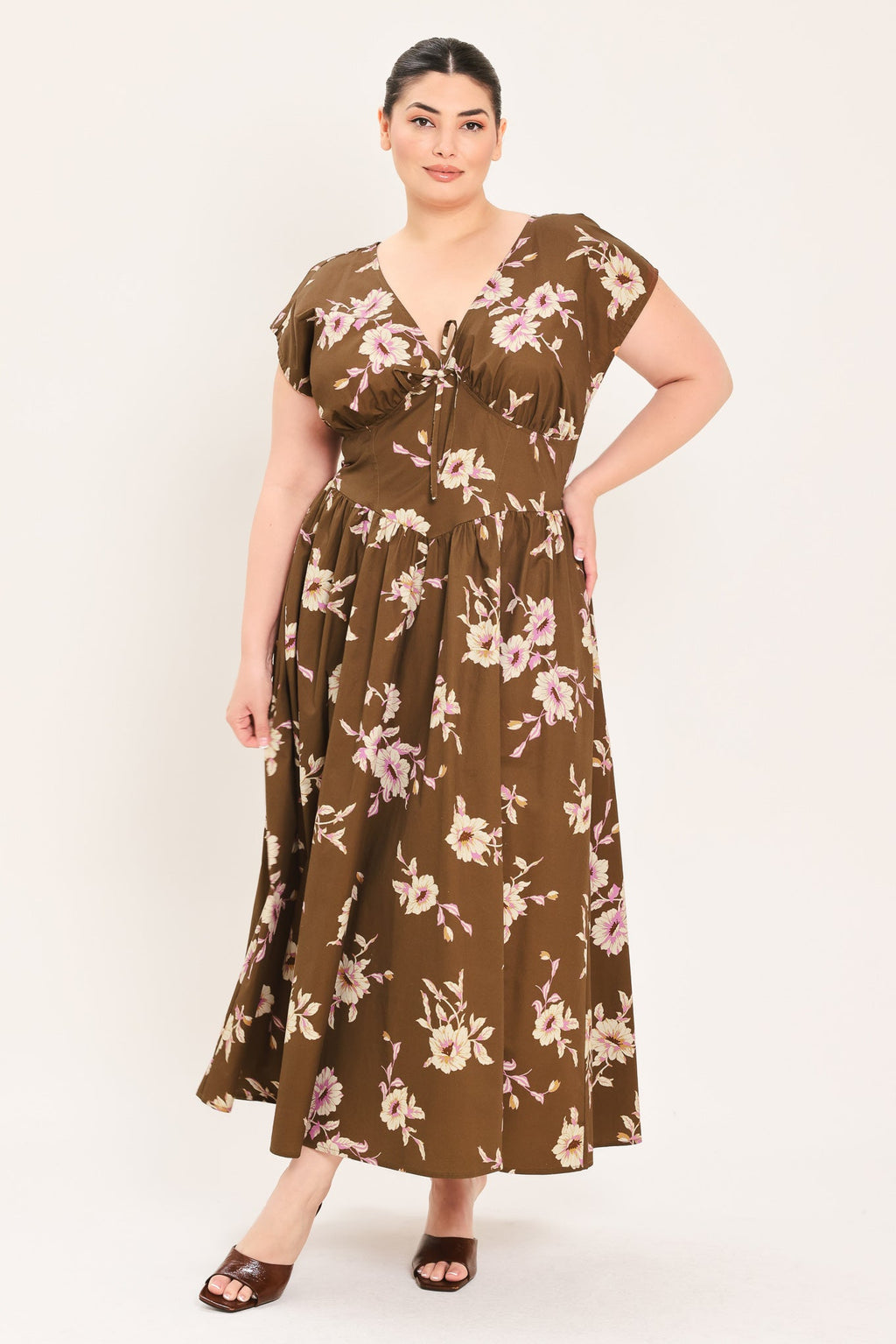 Brown Daisy Midi Dress