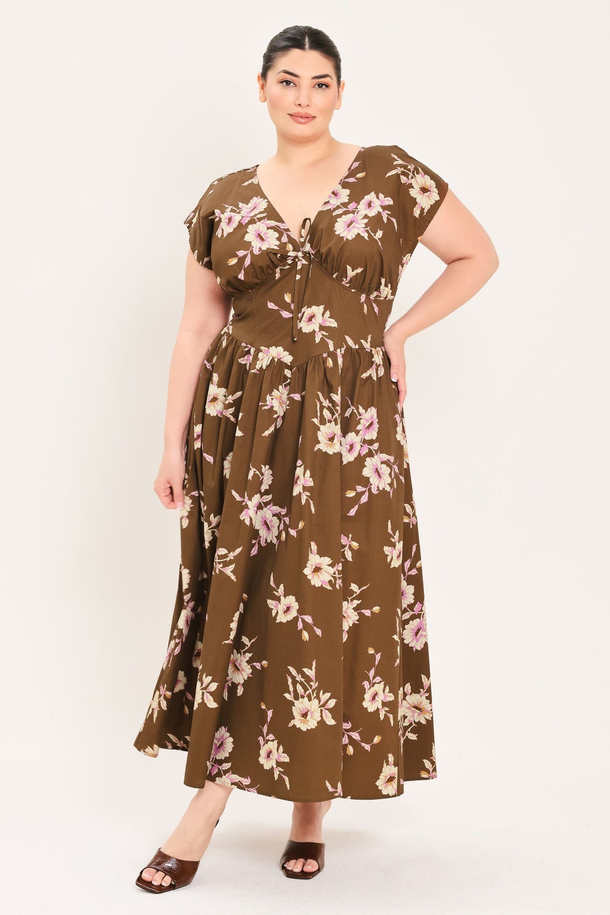 Brown Daisy Midi Dress