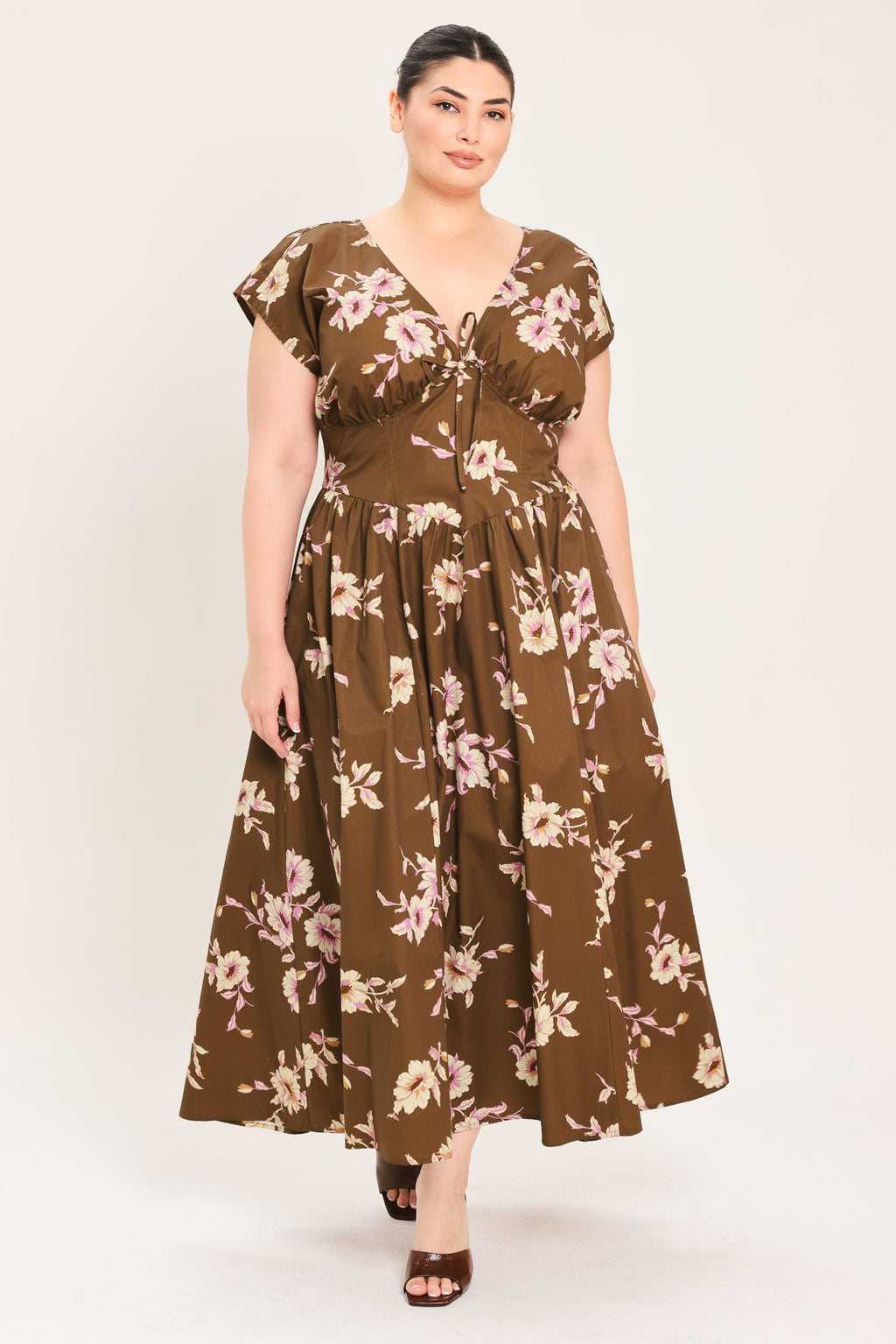 Brown Daisy Midi Dress
