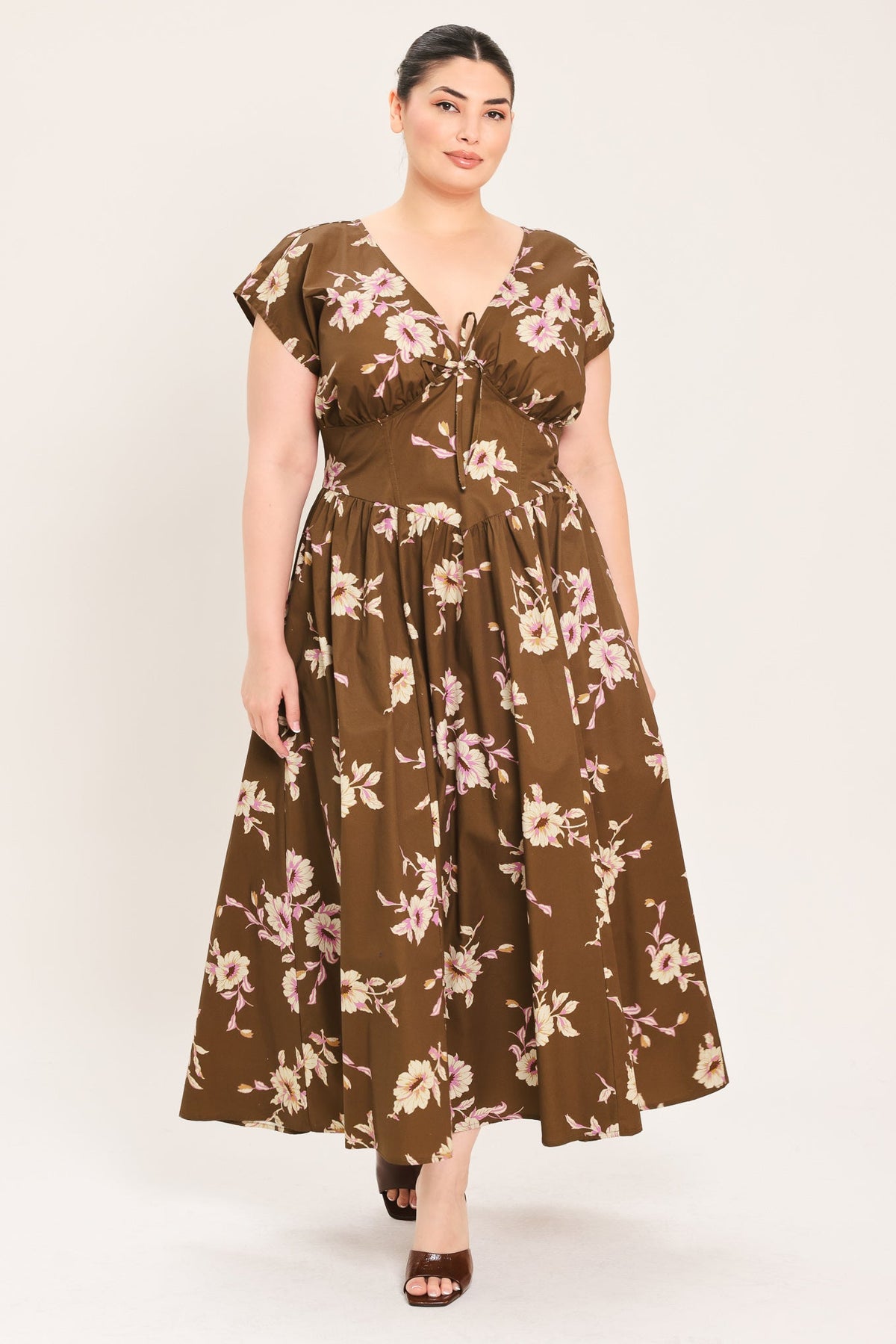 Brown Daisy Midi Dress