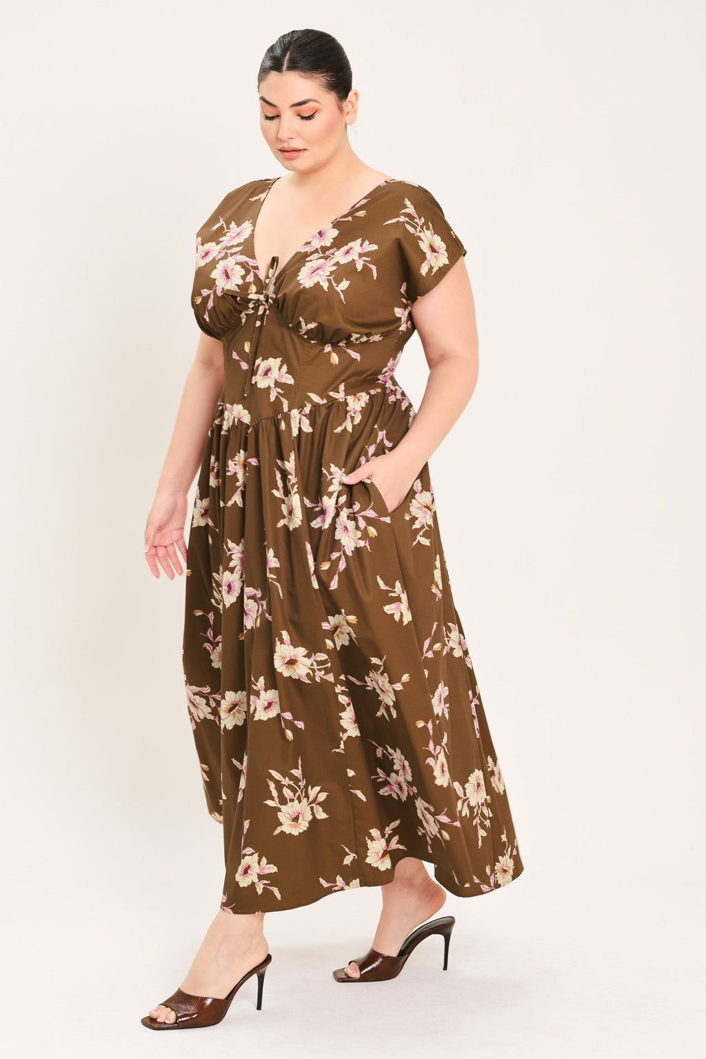 Brown Daisy Midi Dress