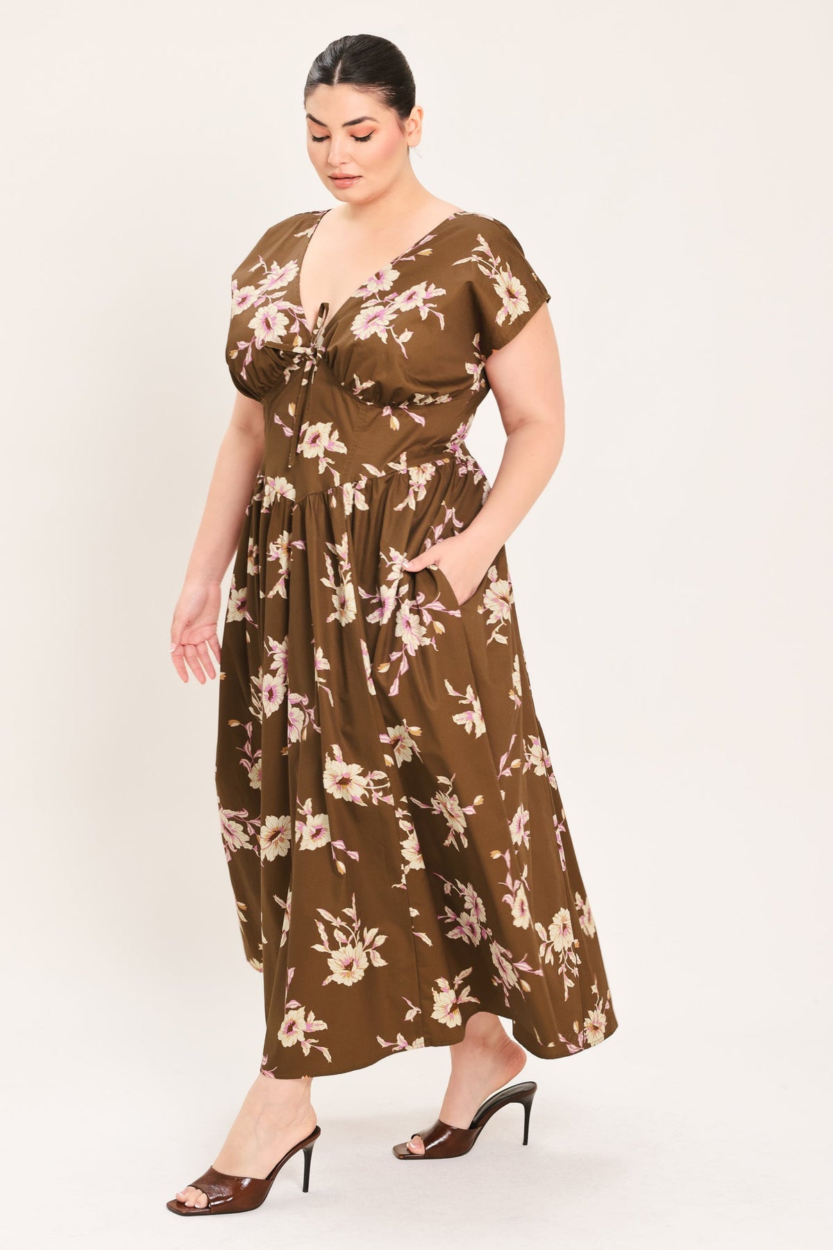 Brown Daisy Midi Dress